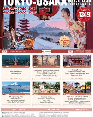 Tokyo-Osaka-Mt. Fuji-Okazaki-Nara 2026 Tour Package Preview