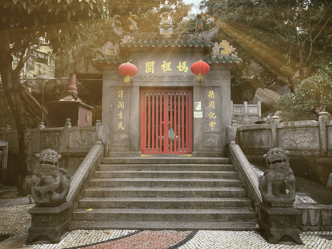 A-Ma Temple in Macau with traditional Chinese architecture by the coast