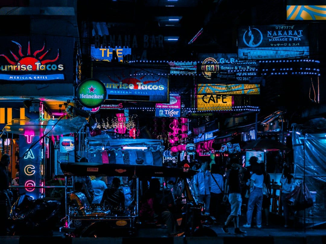 Bangkok street food stalls at a night market