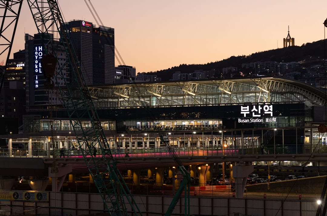 Busan Station exterior with city lights