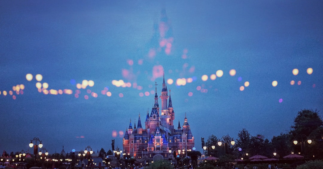Disney castle with magical fireworks display
