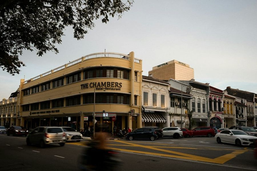 Colorful heritage shophouses in George Town, Penang