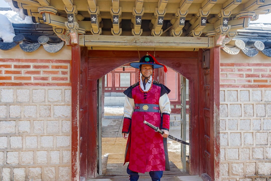 The changing of the guard ceremony at Gyeongbokgung Palace in Seoul