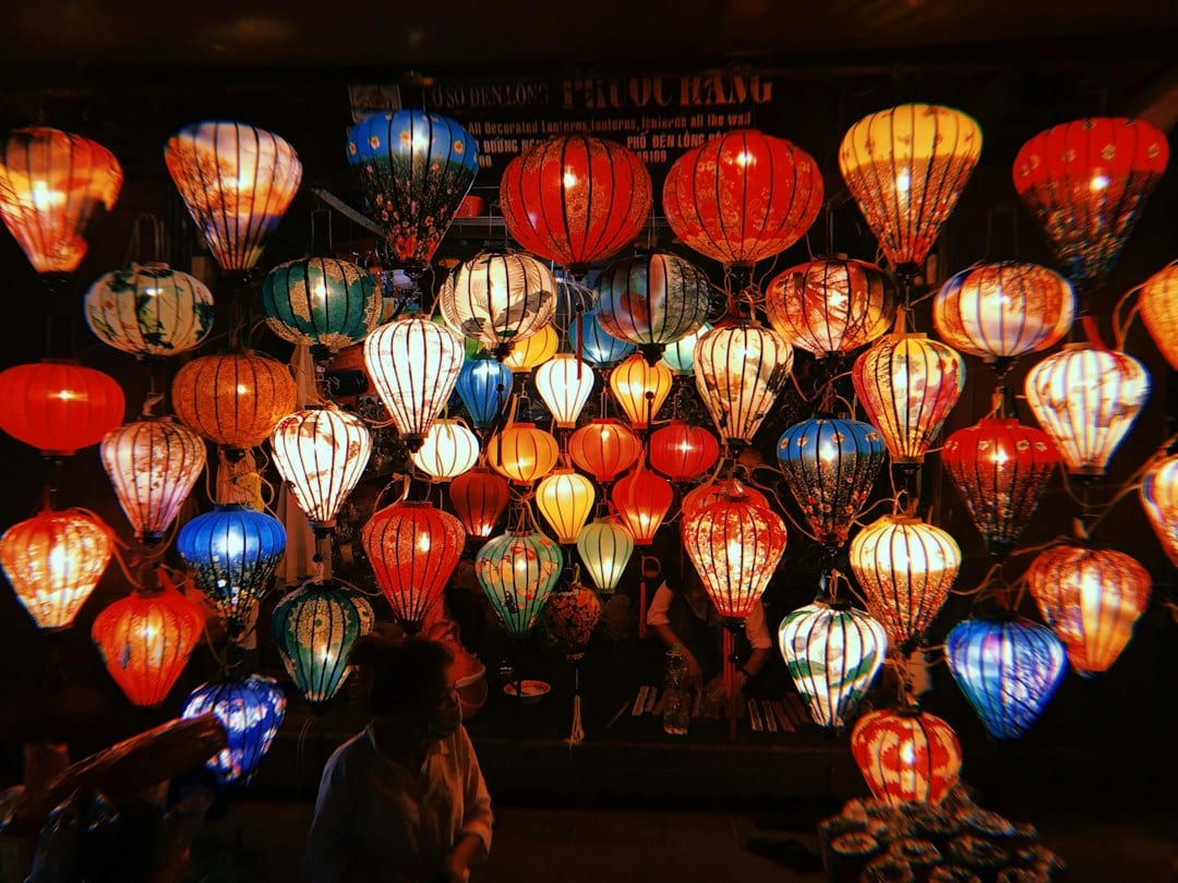 Colorful lanterns along the Thu Bon River in Hoi An Ancient Town