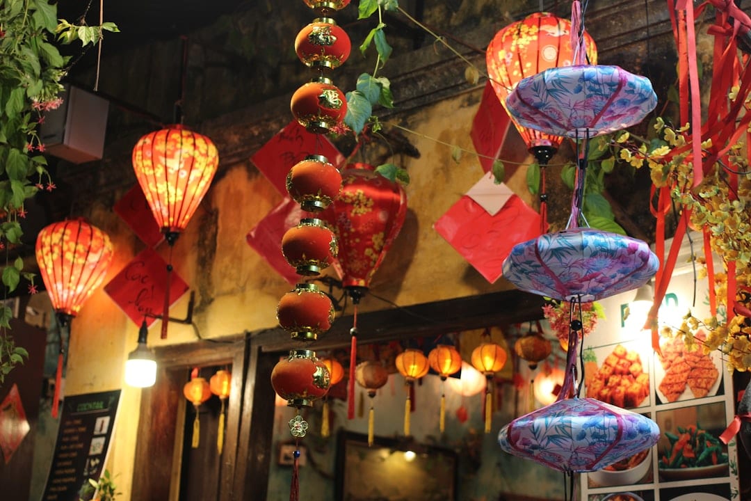 Colorful lanterns illuminating Hoi An ancient town at night