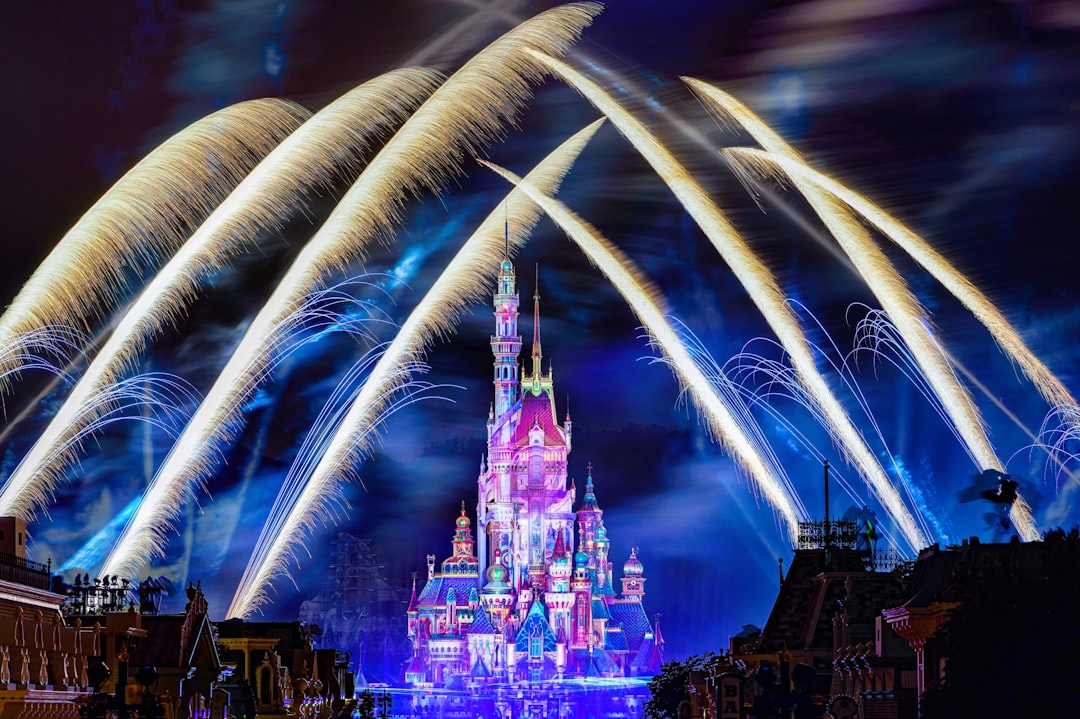 Hong Kong Disneyland castle with fireworks