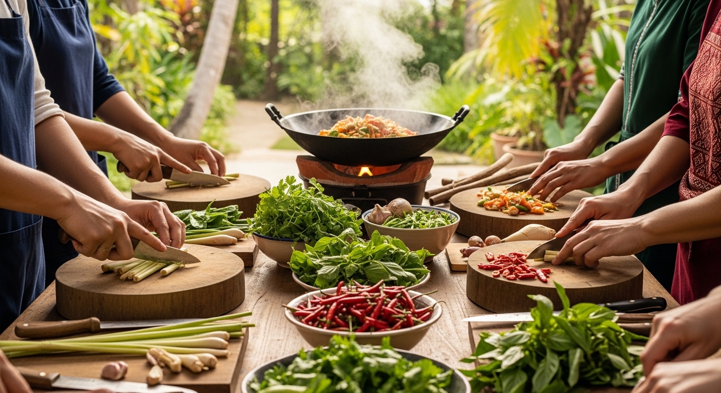 Traditional Thai cooking class with fresh ingredients