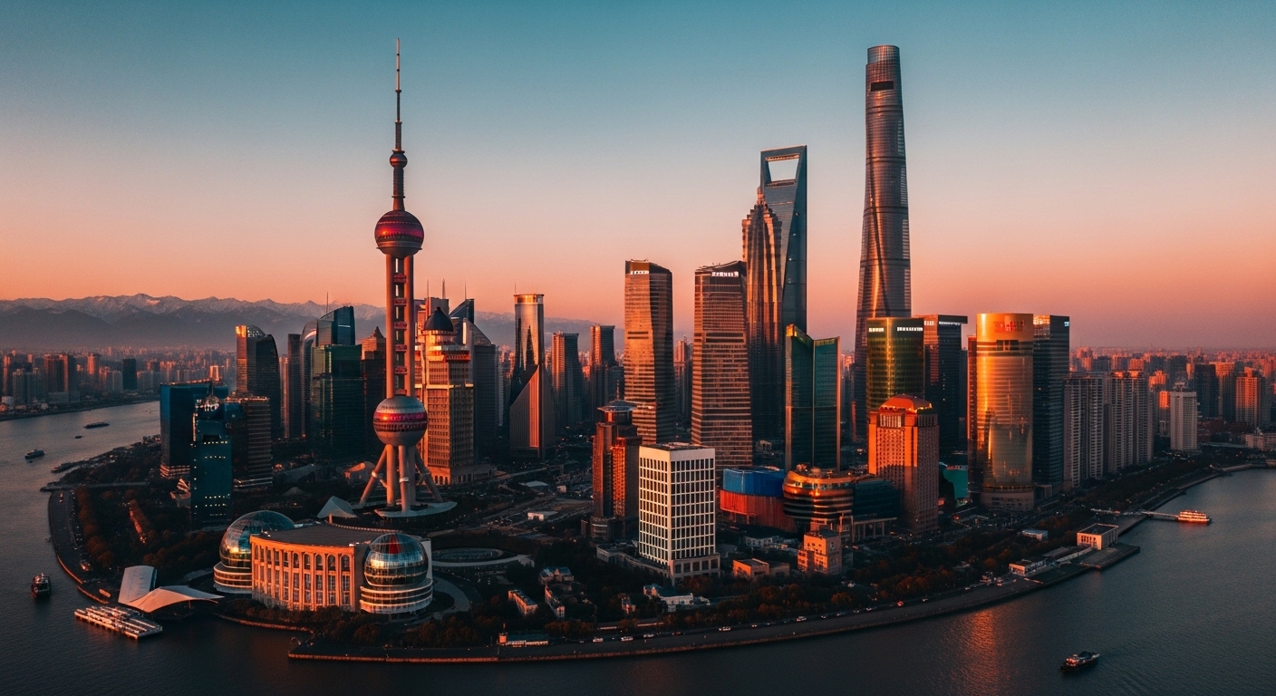 Shanghai skyline at dusk