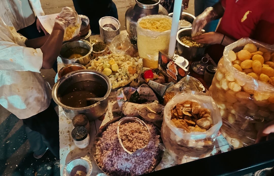 Colorful Indian street food and spice market scene