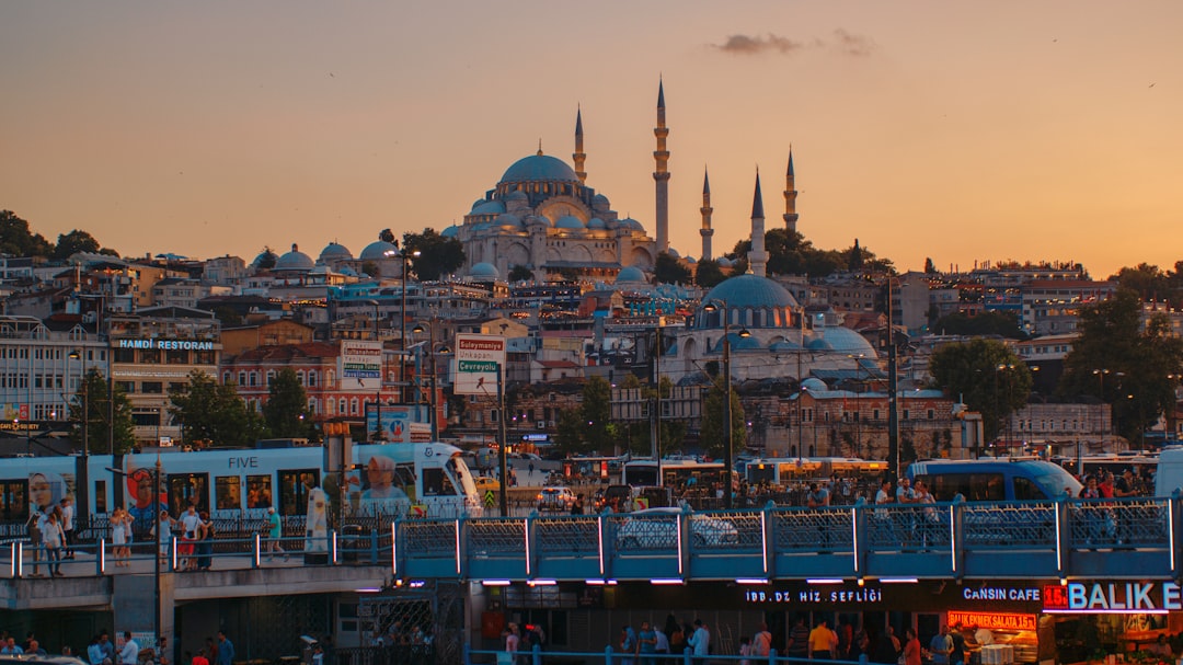 Istanbul Blue Mosque at golden hour with Bosphorus view