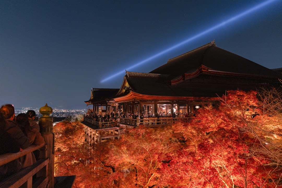 Kiyomizu-dera temple in Kyoto during autumn night illumination