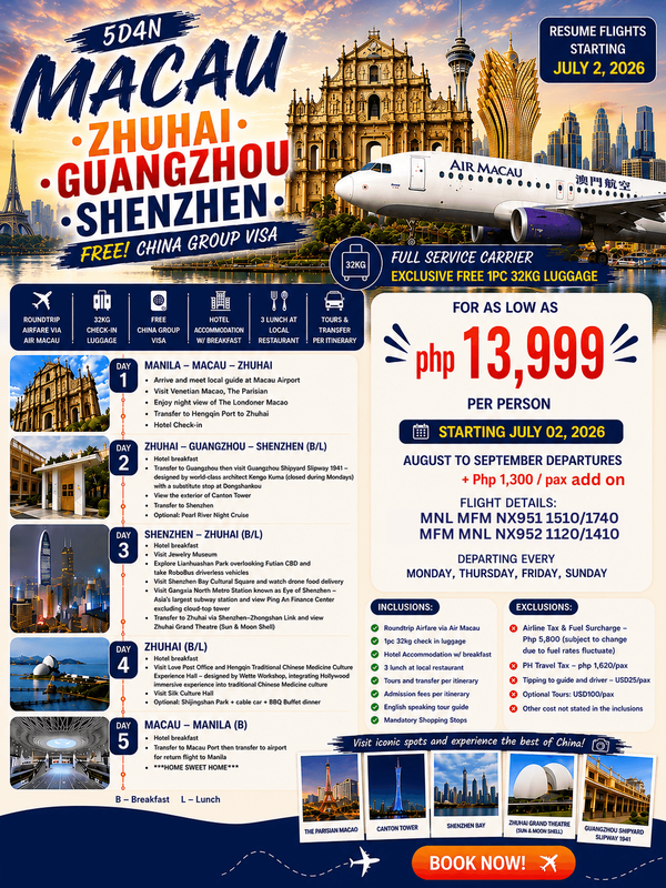 5D4N Macau Zhuhai Guangzhou Shenzhen Tour Package Poster
