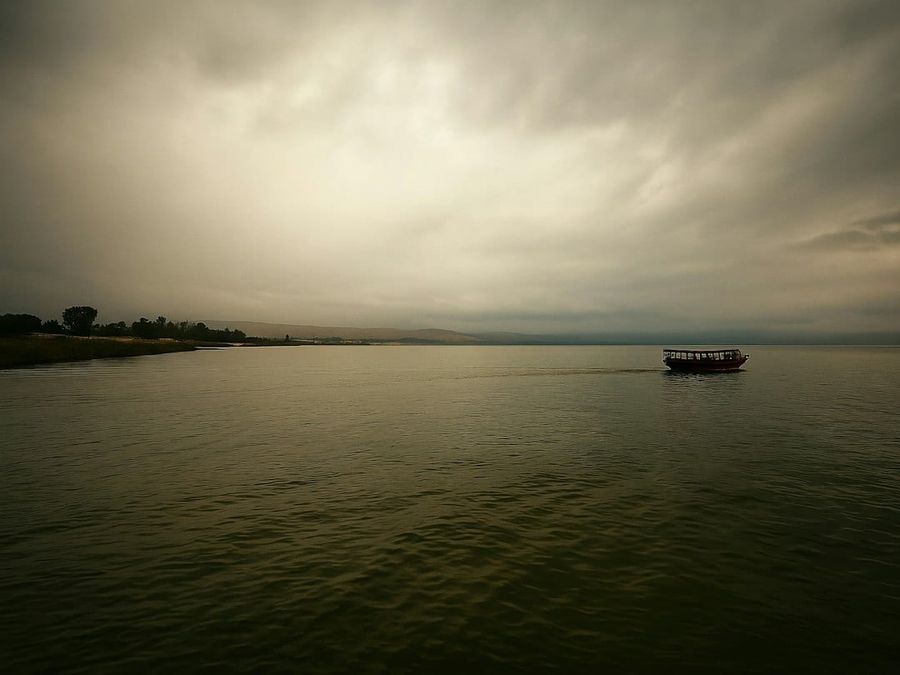 The modern church and archaeological excavations at Magdala on the Sea of Galilee shoreline