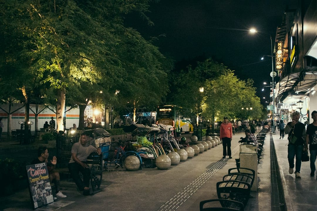 Malioboro Street in Yogyakarta at night with lights