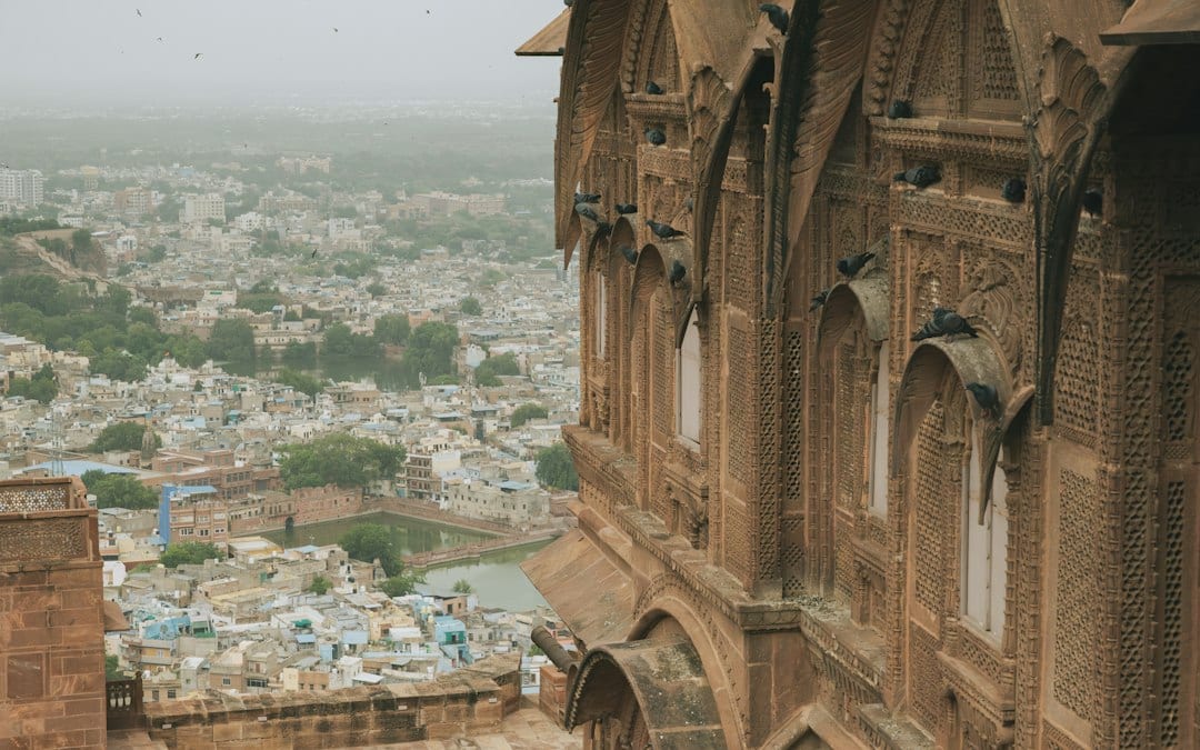 Mehrangarh Fort towering above the blue rooftops of Jodhpur, Rajasthan