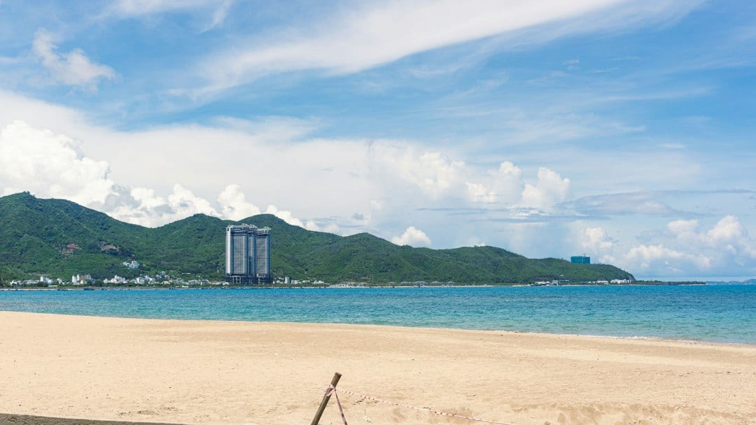 Nha Trang beach with Po Nagar Cham Towers in the background