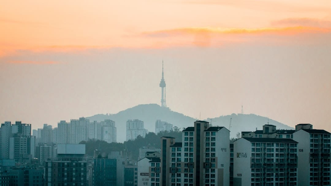 Seoul skyline with N Seoul Tower at golden hour