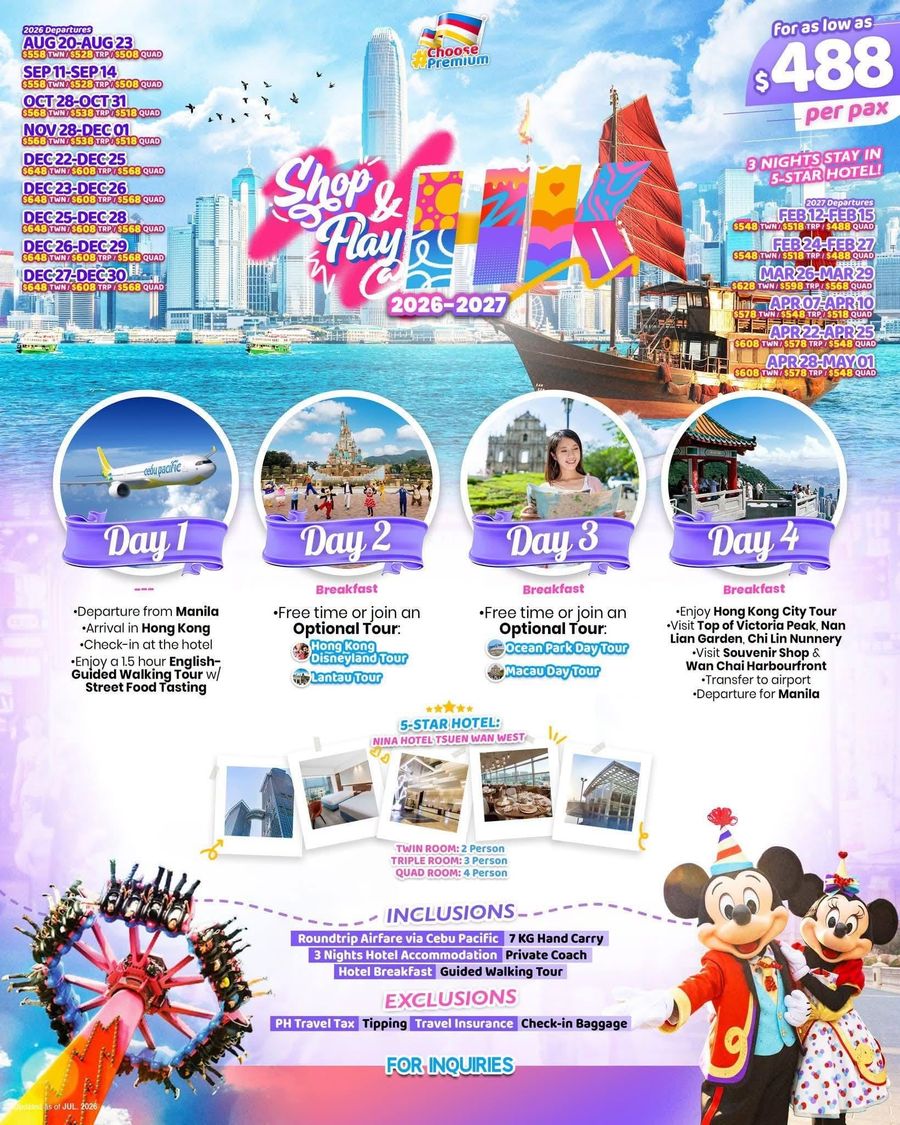 Shop and Play in Hong Kong 2026-2027 tour flyer