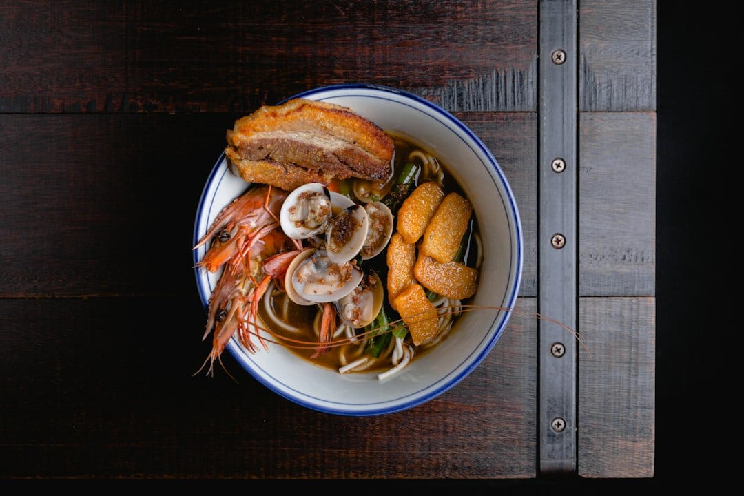 Singapore laksa noodle soup in a bowl