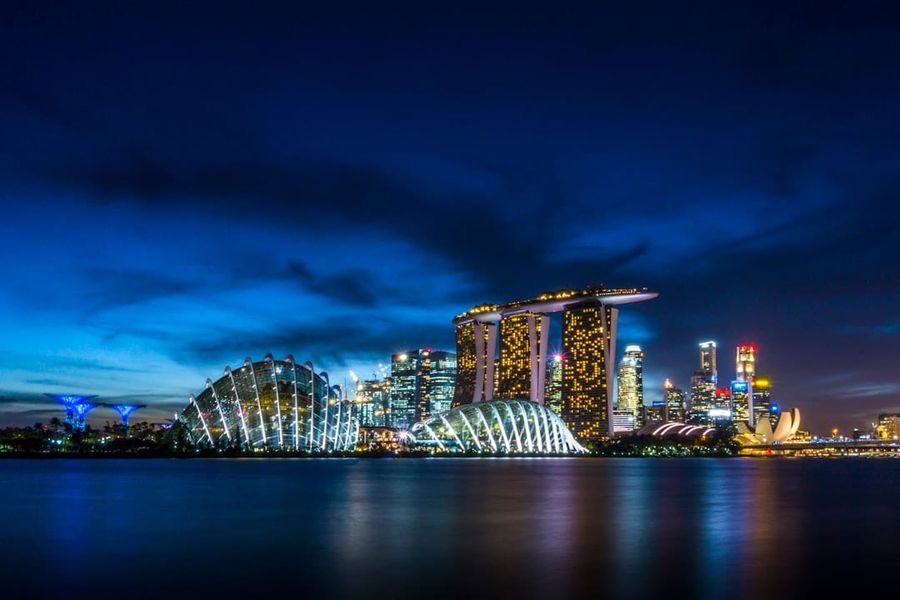 Marina Bay Sands and Singapore skyline at night