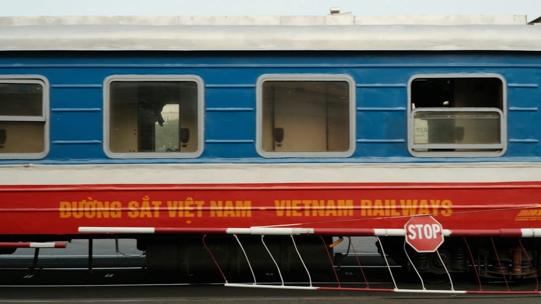 Blue and red vietnam railways train carriage