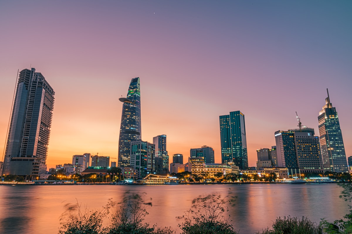 Ho Chi Minh City skyline Vietnam, modern skyscrapers and colonial architecture